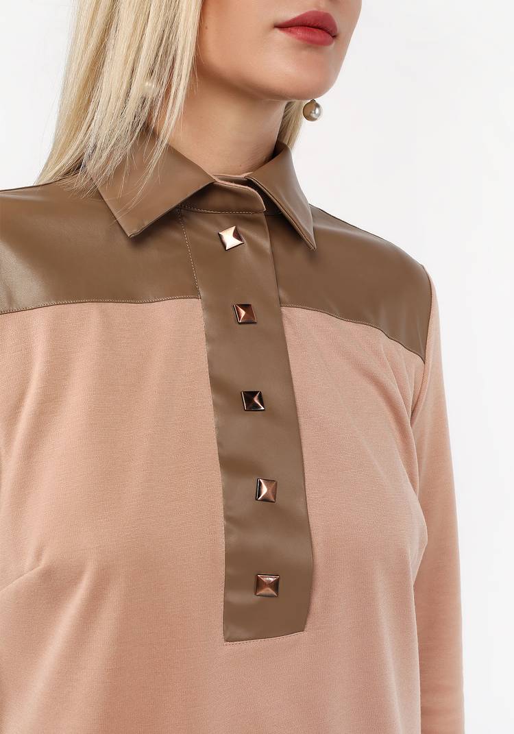 Блуза с отделкой из эко кожи шир.  750, рис. 6