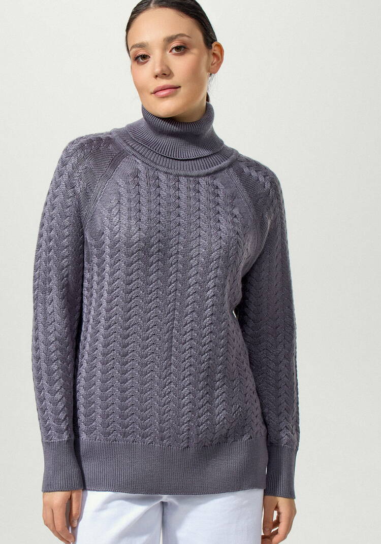 Свитер вязаный с косами и высоким горлом шир.  750, рис. 10