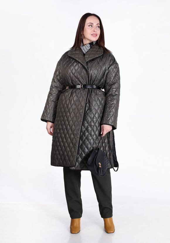 Пальто стеганое свободного кроя с поясом шир.  580, рис. 7