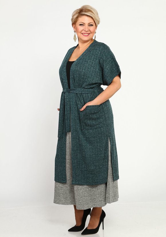 Кардиган с карманами и поясом удлиненный шир.  580, рис. 7