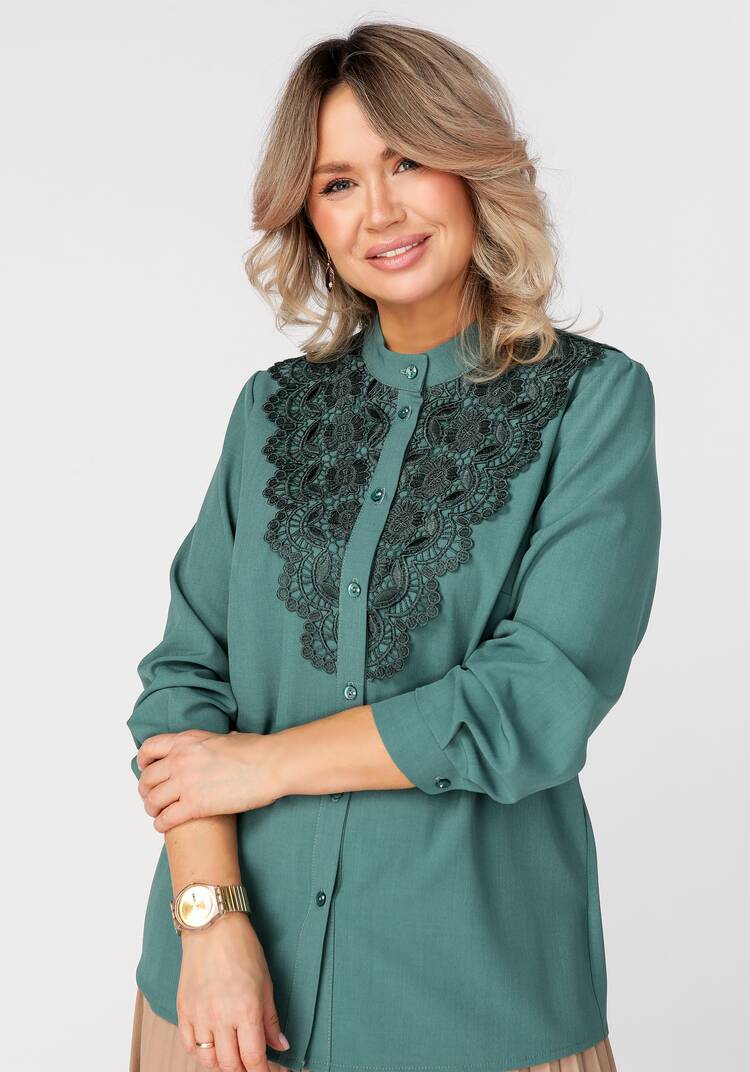 Блуза на пуговицах с ажурным кружевом шир.  750, рис. 11