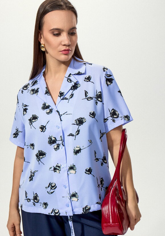 Блуза с отложным воротником в цветочек шир.  580, рис. 14