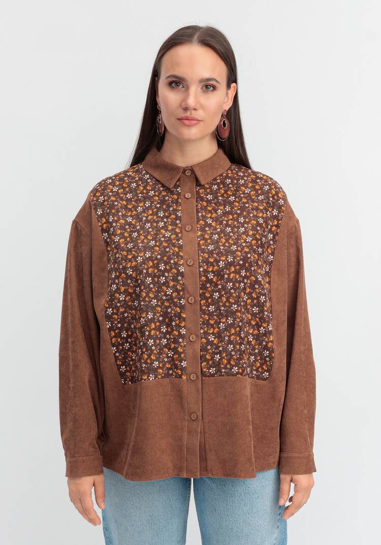 Рубашка из микровельвета с цветочной вставкой шир.  750, рис. 21