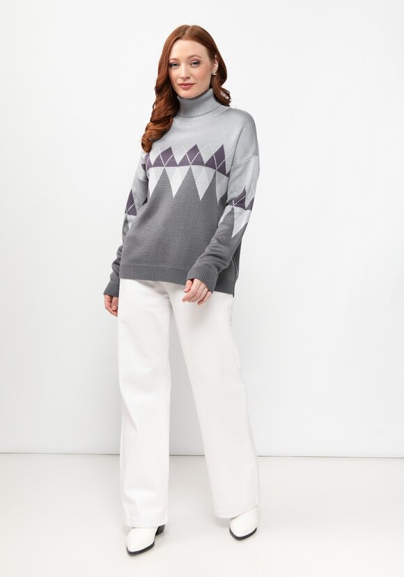 Джемпер с принтом ромб и высоким горлом шир.  580, рис. 11