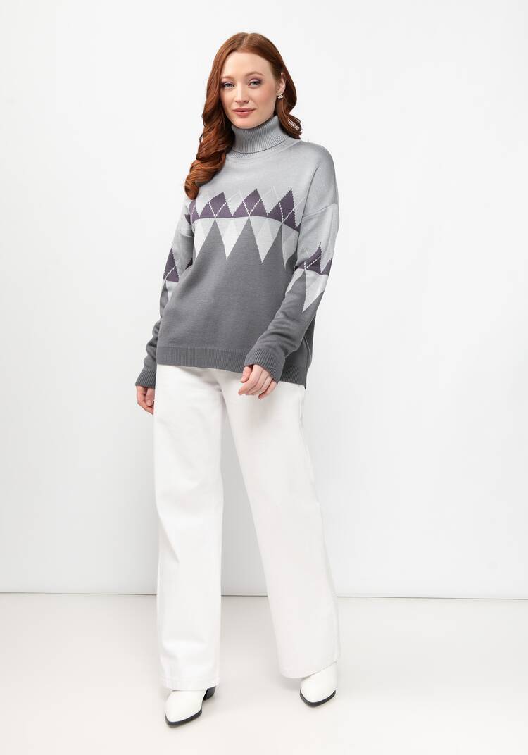 Джемпер с принтом ромб и высоким горлом шир.  750, рис. 11