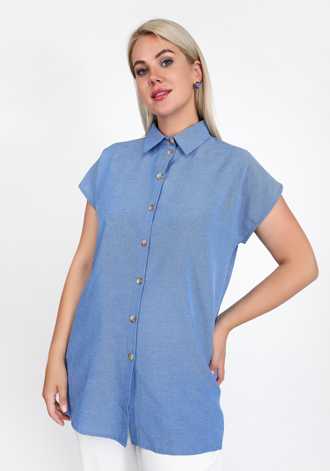 Блуза однотонная на пуговицах А-силуэта Manhattan, размер 52, цвет кофейный - фото 3
