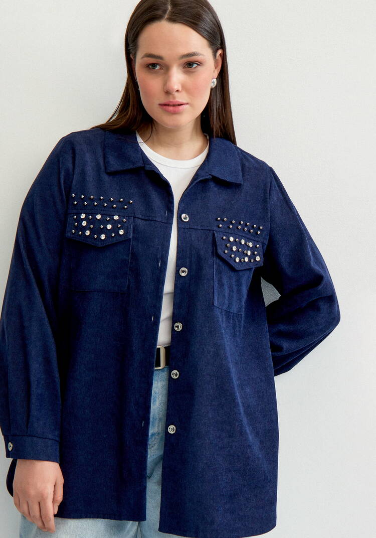 Рубашка вельветовая со стразами шир.  750, рис. 12