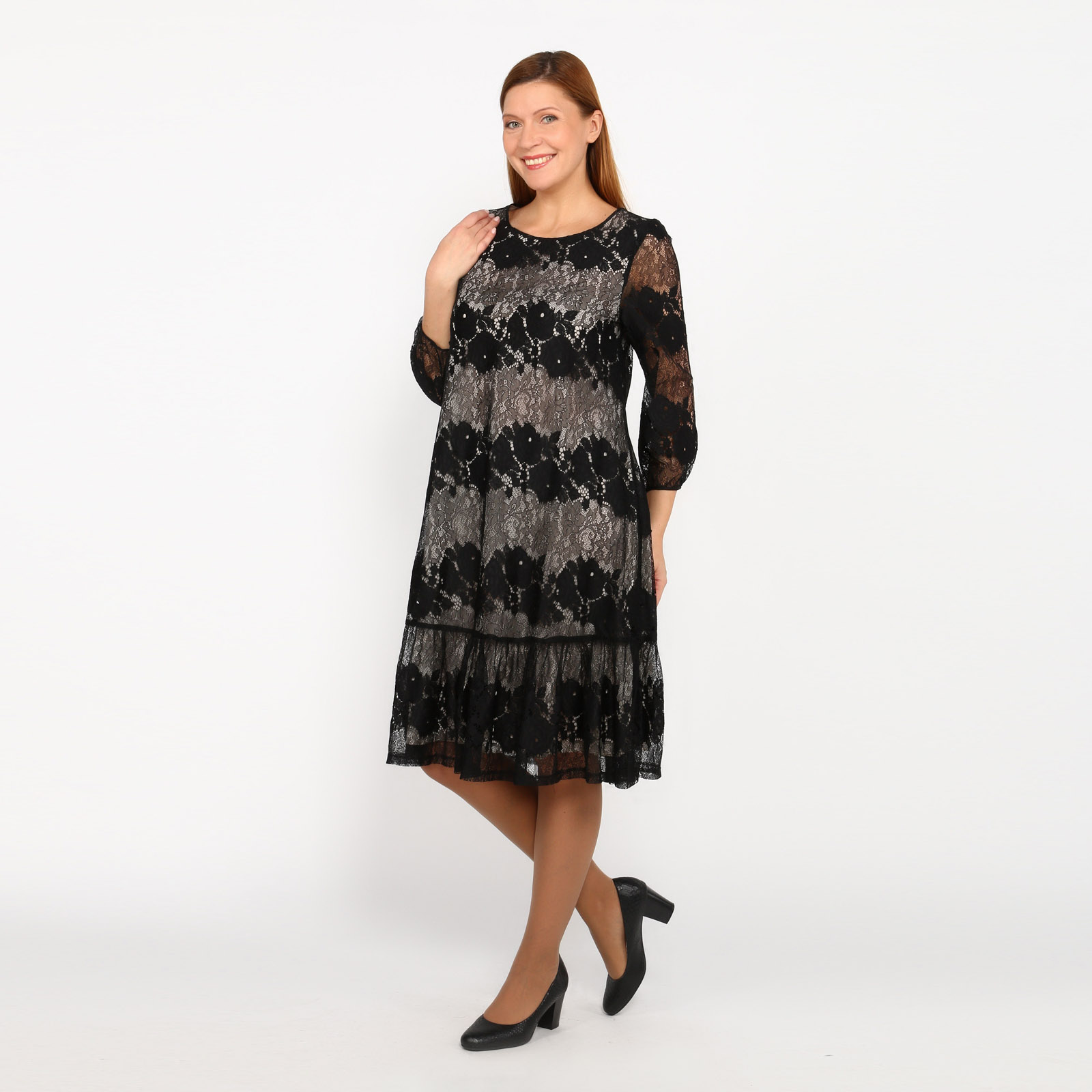 Платье свободного кроя с кружевом Elletto Life, размер 46, цвет черный - фото 10