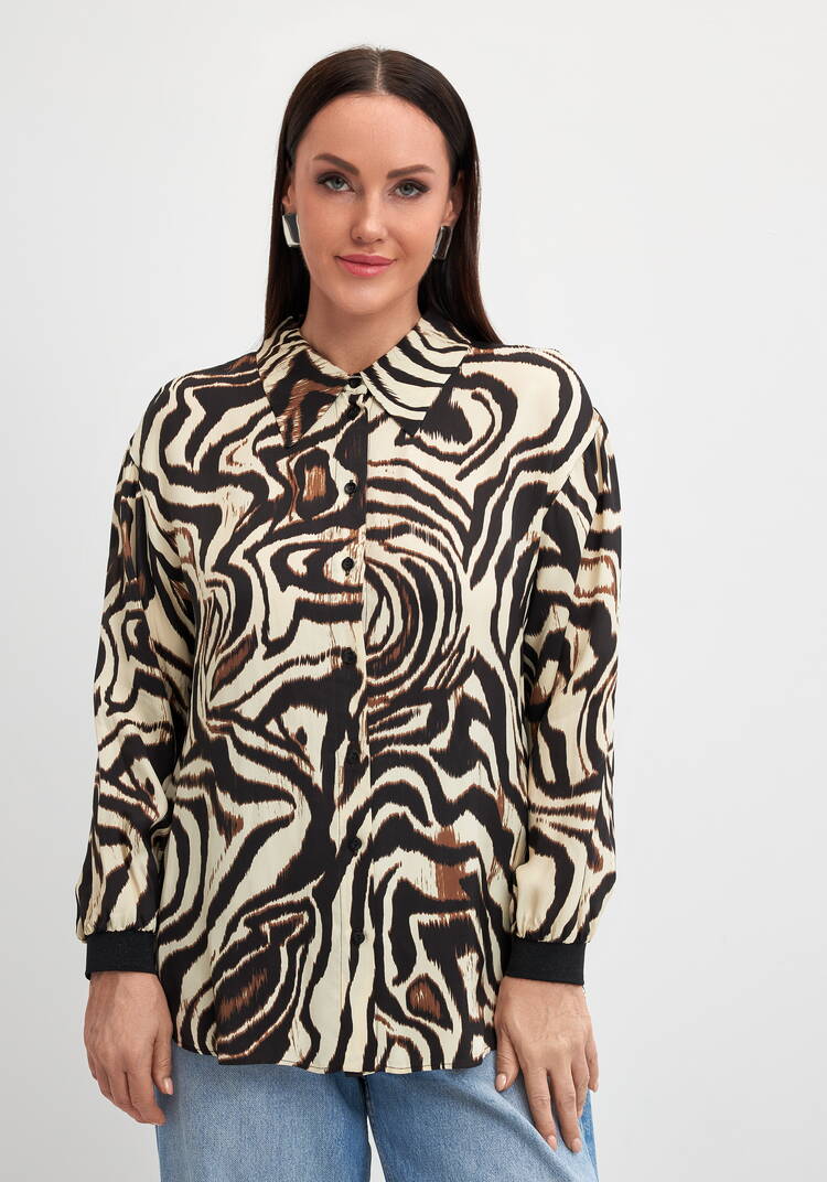 Блуза с анималистичным принтом на пуговиуах шир.  750, рис. 4