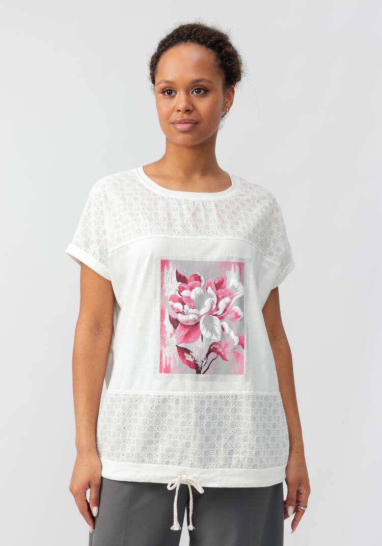 Блуза с принтом и ажурными вставками шир.  750, рис. 14