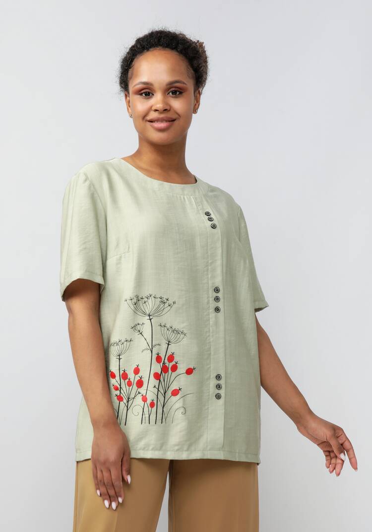 Блуза прямого кроя с цветочным принтом Лия шир.  750, рис. 1