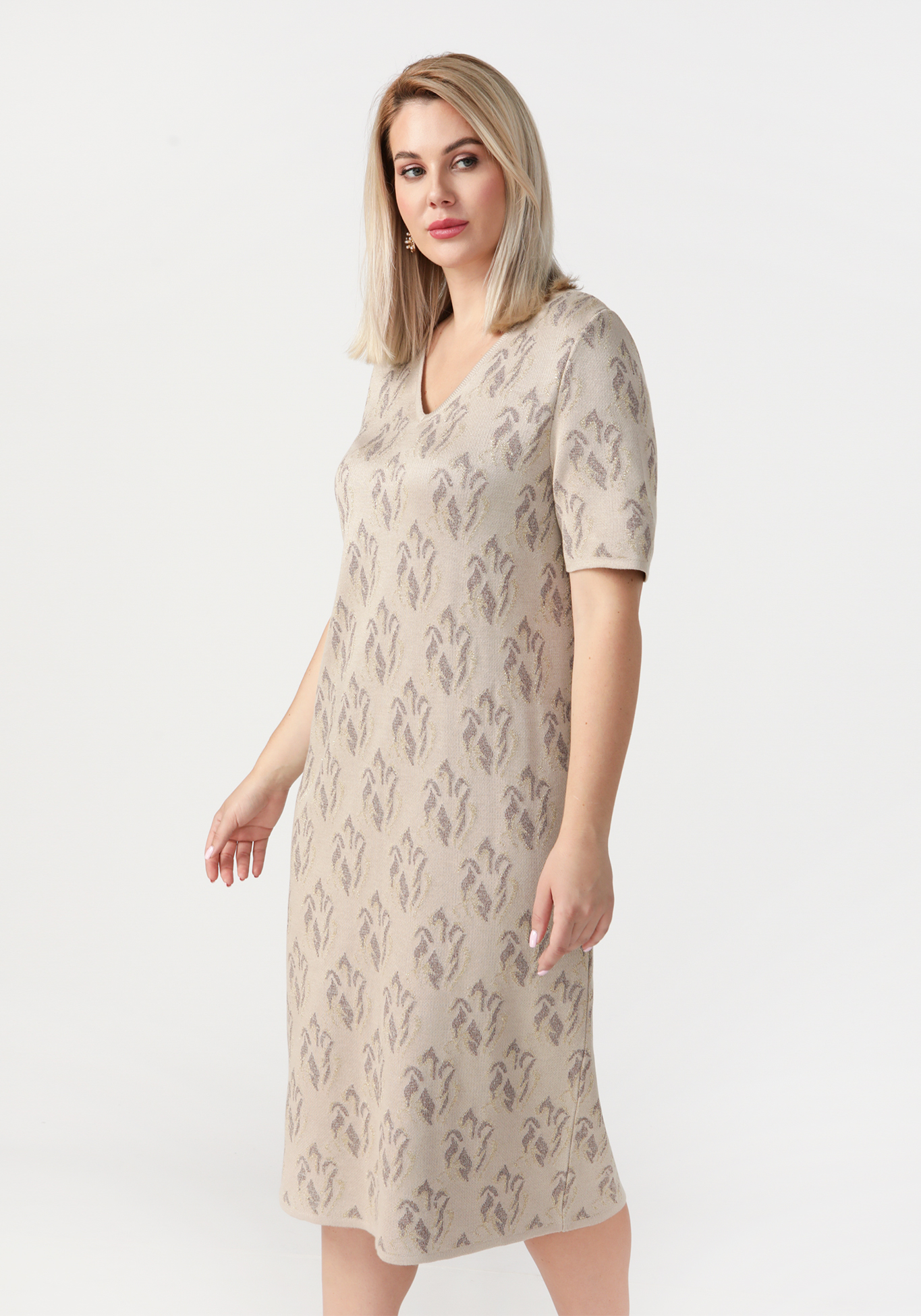 Платье с "V"-образным вырезом Vivawool, размер 48, цвет светло-бежевый - фото 1