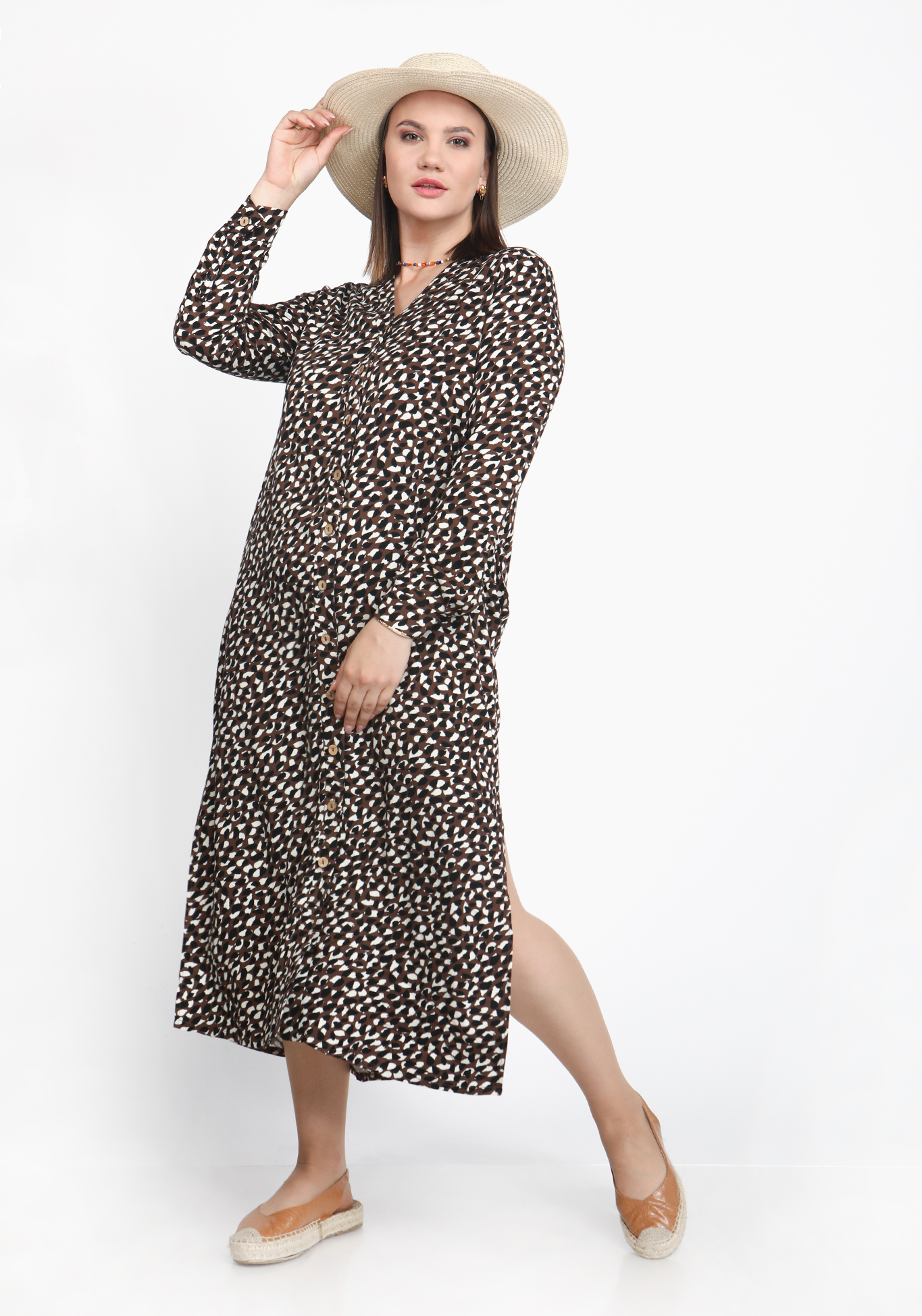 Платье-рубашка с принтом "леопард" Frida, размер 48, цвет коричневый - фото 1