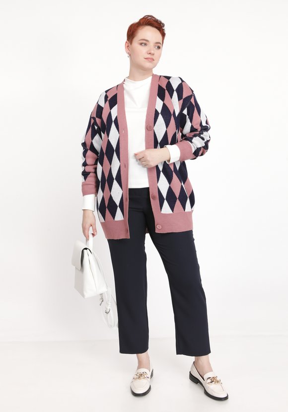 Кардиган вязаный с рисунком ромб шир.  580, рис. 7