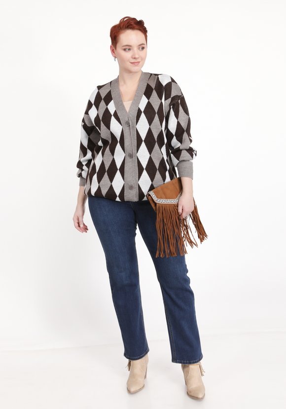 Кардиган вязаный с рисунком ромб шир.  580, рис. 1