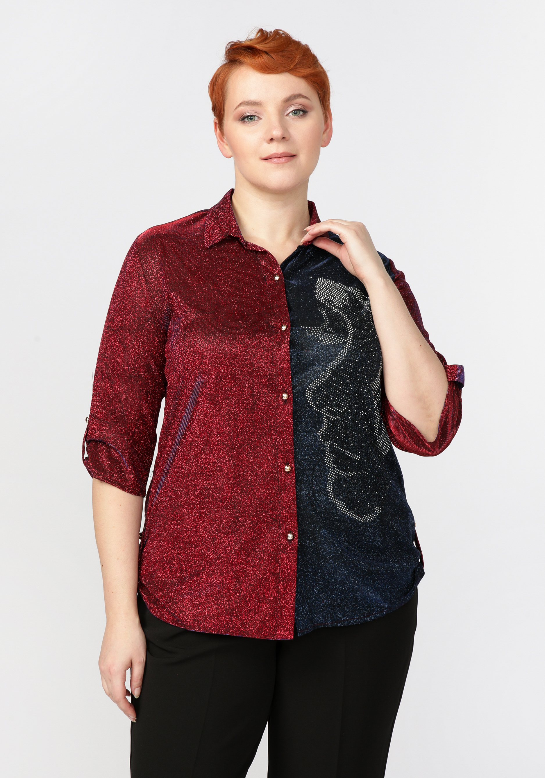 Блуза женская с люрексом «Прекрасный образ», цвет сине-красный, размер 60 - фото 5