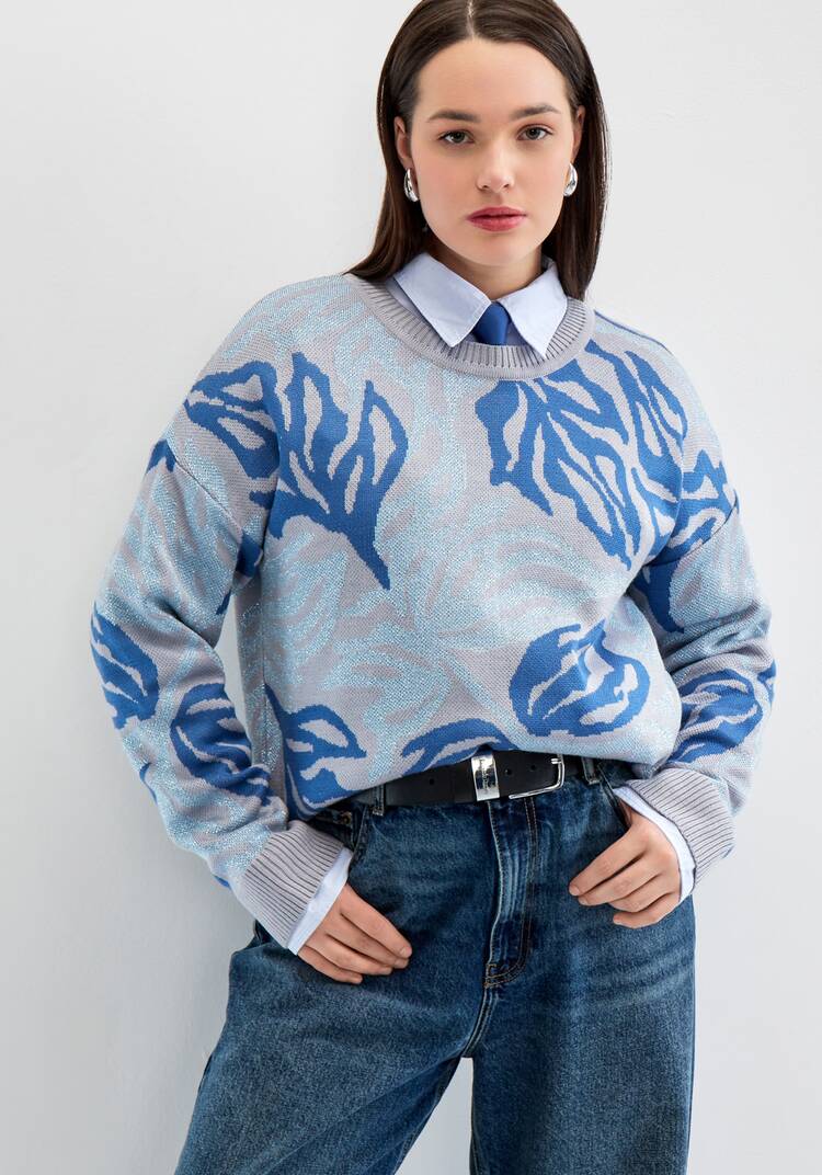 Джемпер с растительным принтом и манжетами шир.  750, рис. 14