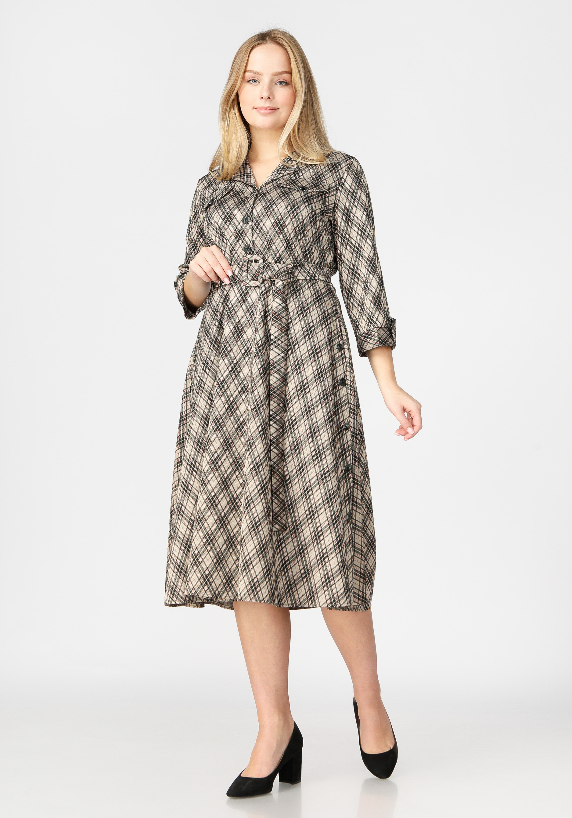 Платье миди с поясом VeraVo, размер 58, цвет серый - фото 2