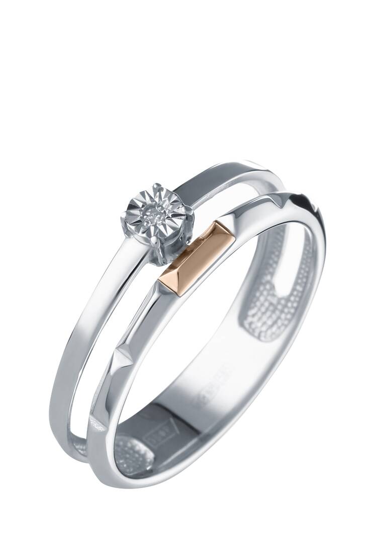 Кольцо серебряное с бриллиантом Гармония шир.  750, рис. 1