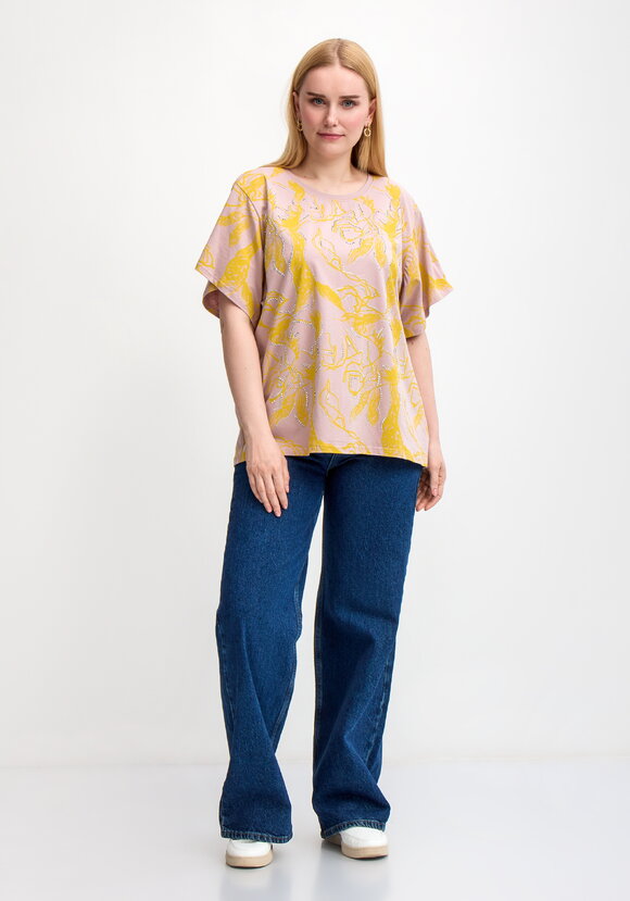 Блуза с оригинальным принтом и стразами шир.  580, рис. 13