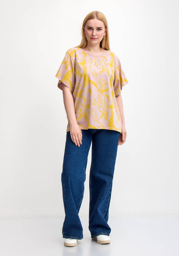 Блуза с оригинальным принтом и стразами шир.  750, рис. 13