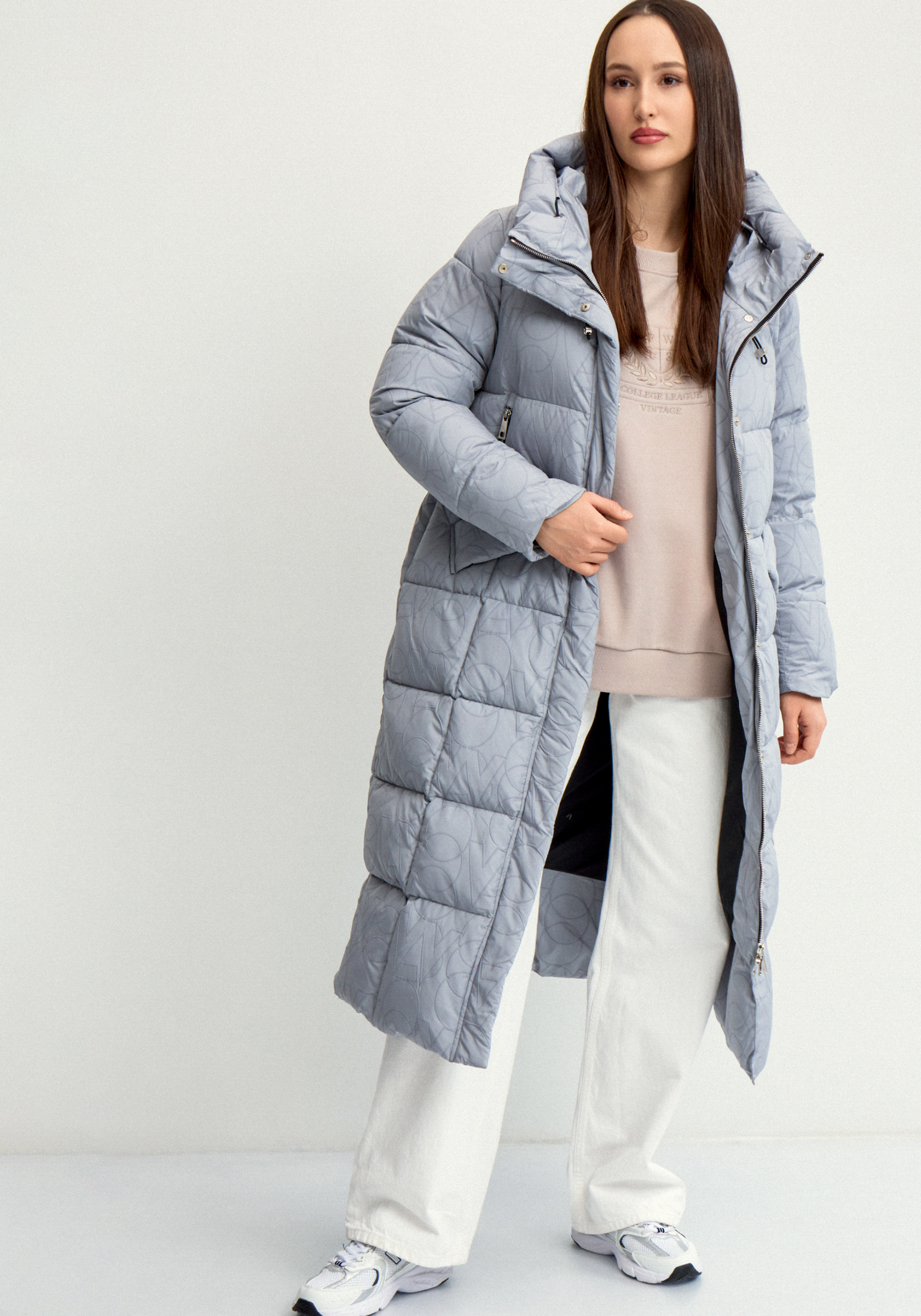 

Удлиненный пуховик с капюшоном, Бежевый