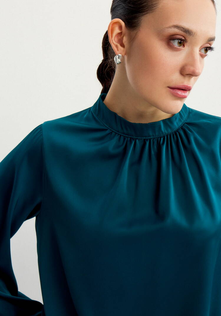 Блуза шелковая с воротником-стойкой шир.  750, рис. 17