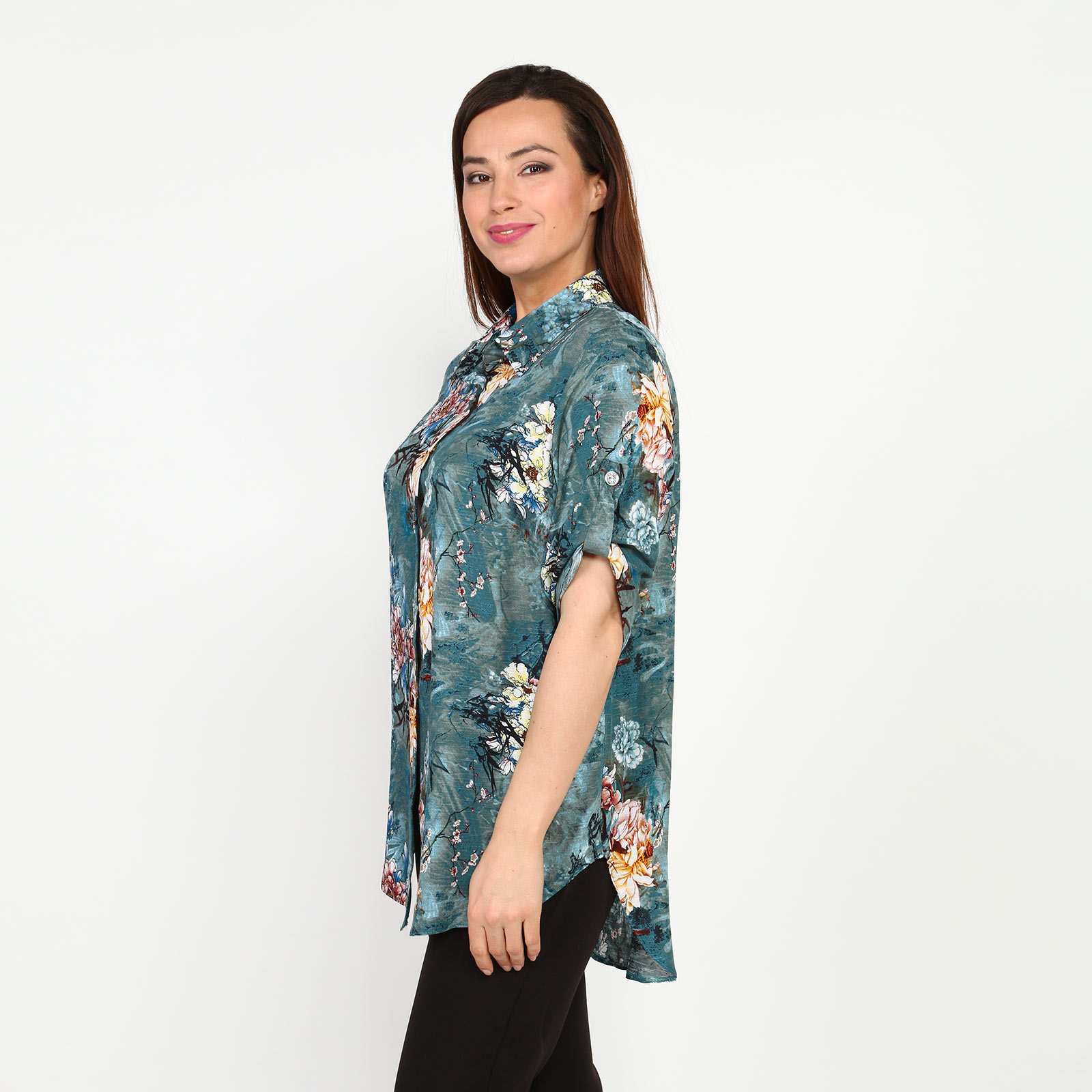 Блуза с принтом на пуговицах Bianka Modeno, размер 50, цвет сиреневый - фото 8