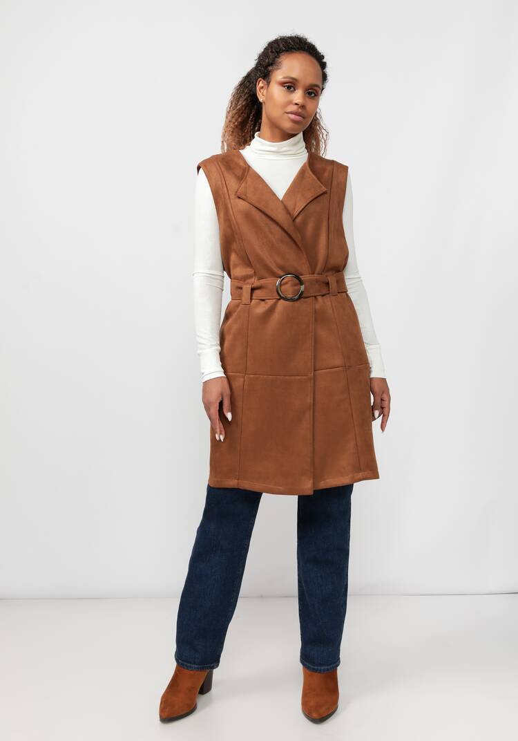 Жилет из экозамши с воротником апаш шир.  750, рис. 7