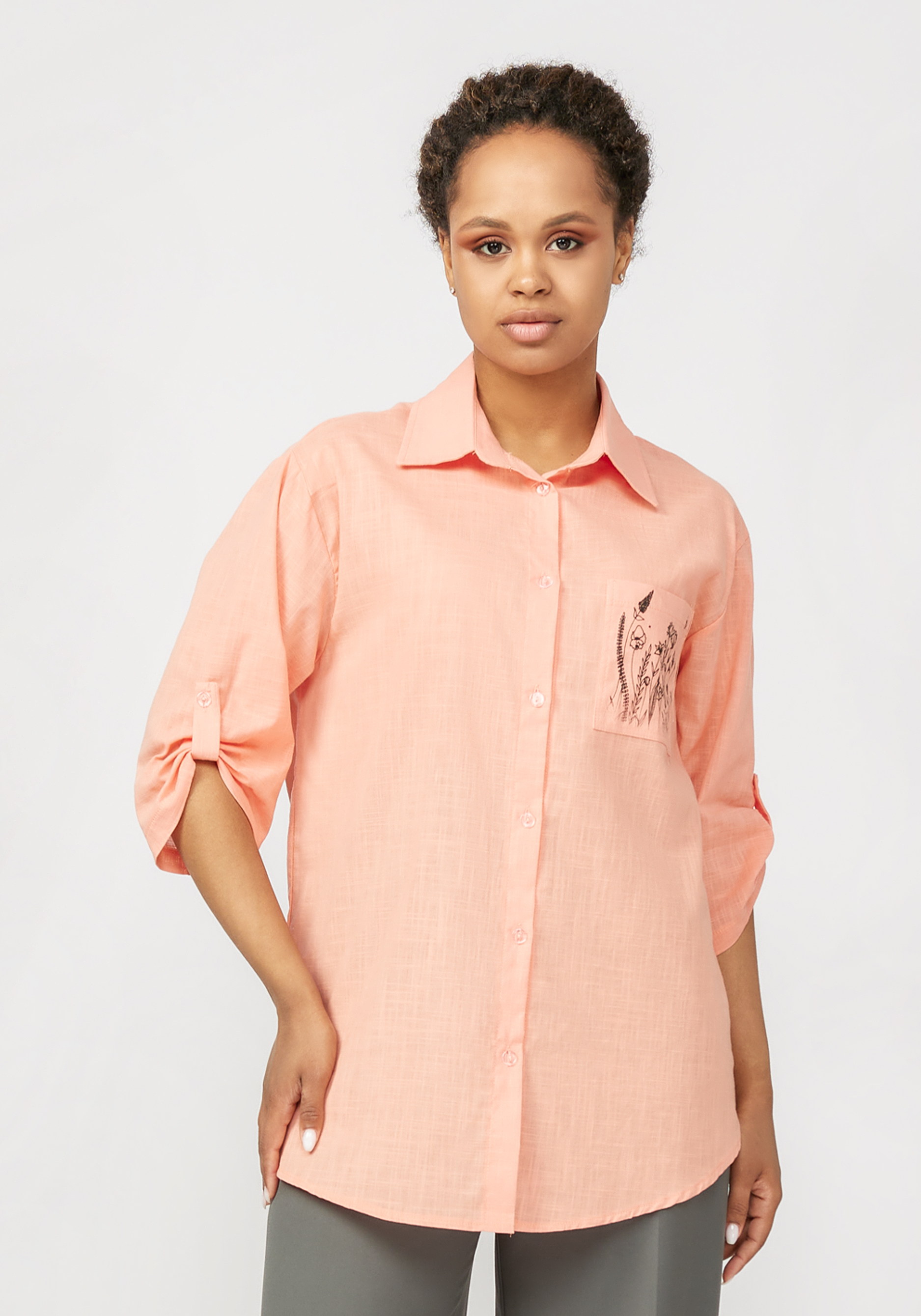 Блуза с патами на рукавах и принтом "Ирен" Simple Story, цвет розовый, размер 64 - фото 6