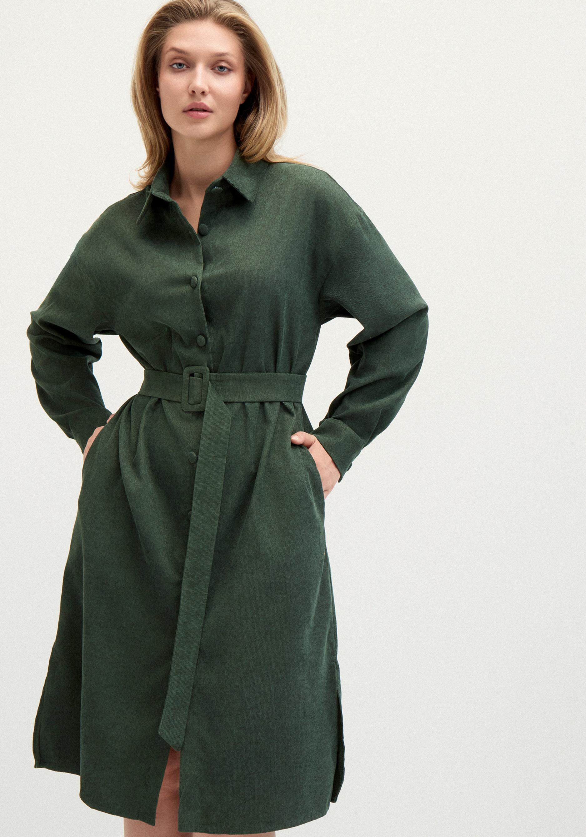 

Платье-рубашка с отложным воротом, Зеленый