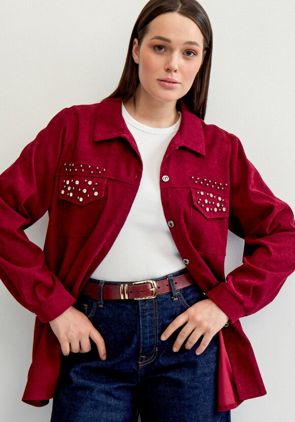 Рубашка вельветовая со стразами шир.  580, рис. 1