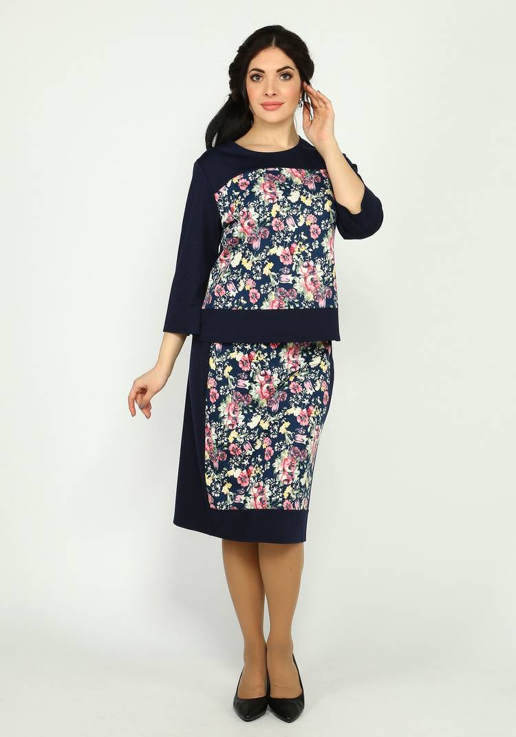 Костюм: юбка и блуза с цветочными вставками шир.  750, рис. 1