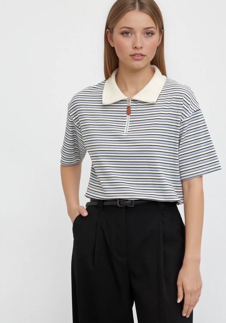 Поло на молнии в полоску шир.  750, рис. 1