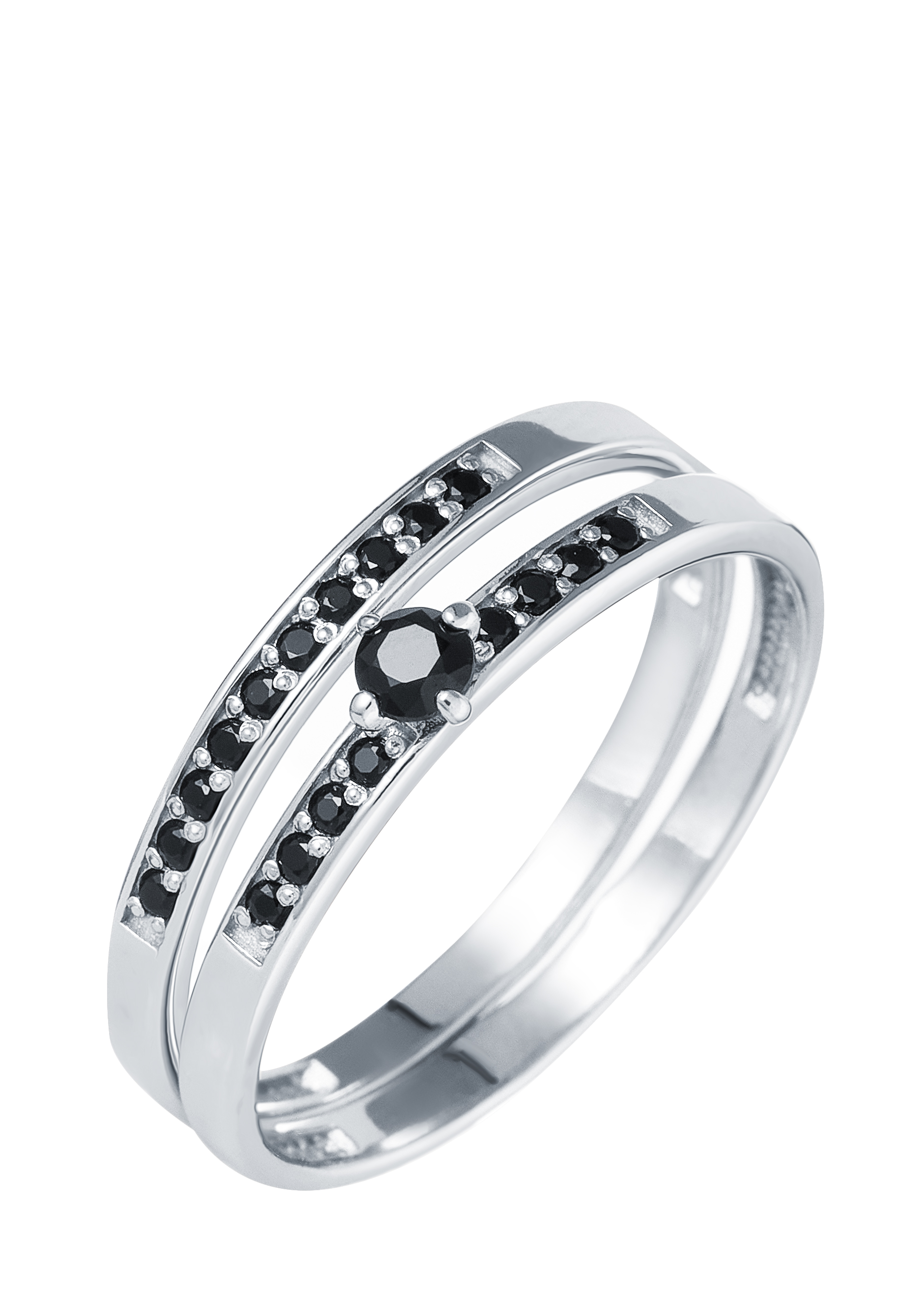 Кольцо серебряное 2 в 1 "Муза" Nouvelle, размер 18, цвет черный кластер - фото 2