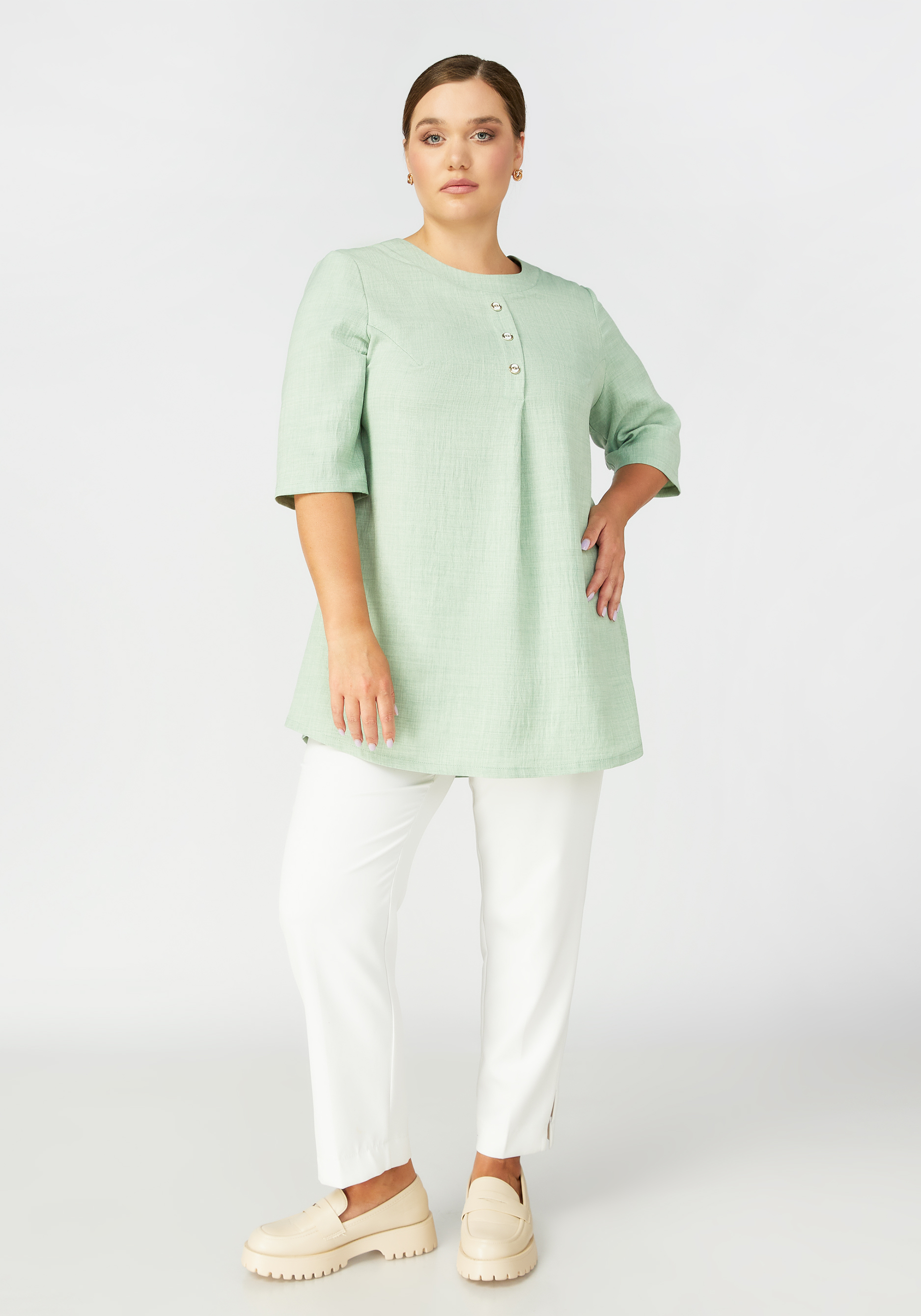 Блуза с планкой на пуговицах Manhattan, цвет белый, размер 60 - фото 7