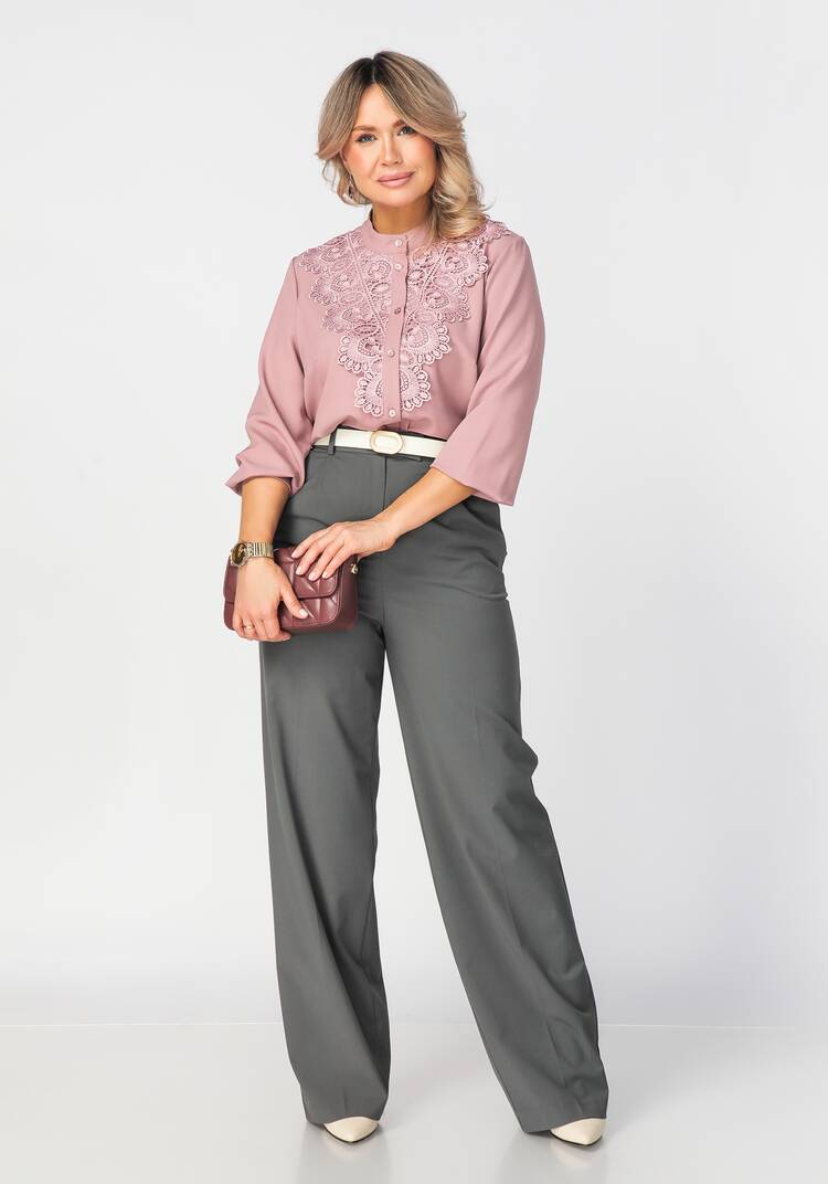 Блуза на пуговицах с ажурным кружевом шир.  750, рис. 9