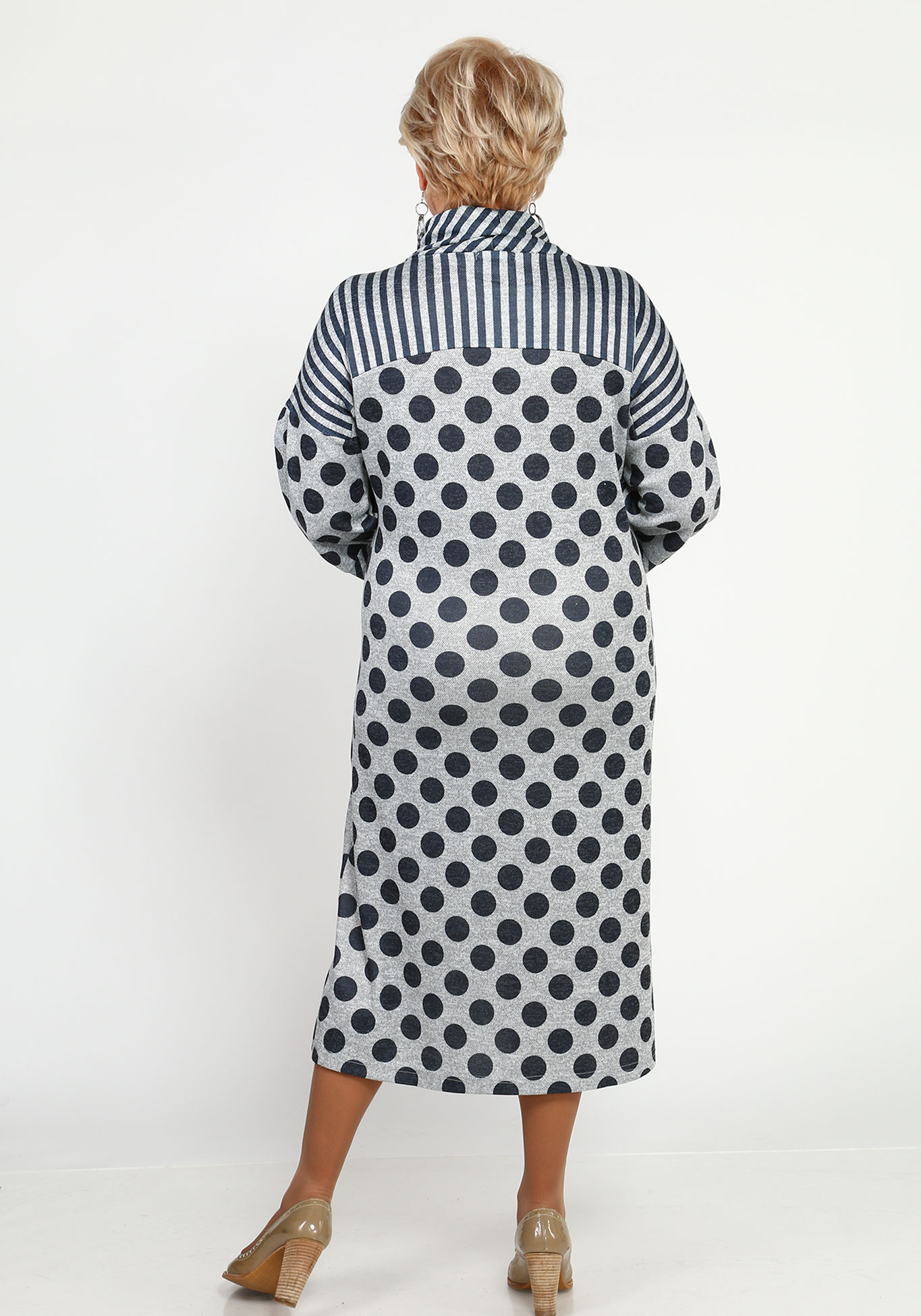 Платье в горох с воротником Синель, размер 48, цвет светло-серый - фото 3