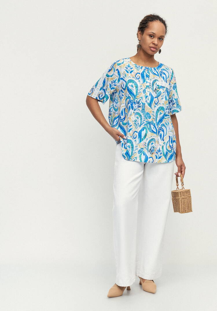 Блуза с лампасом из кружева по рукаву шир.  750, рис. 10