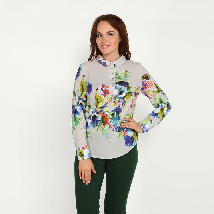 Блуза с рисунком цветы и пуговицами шир.  750, рис. 2