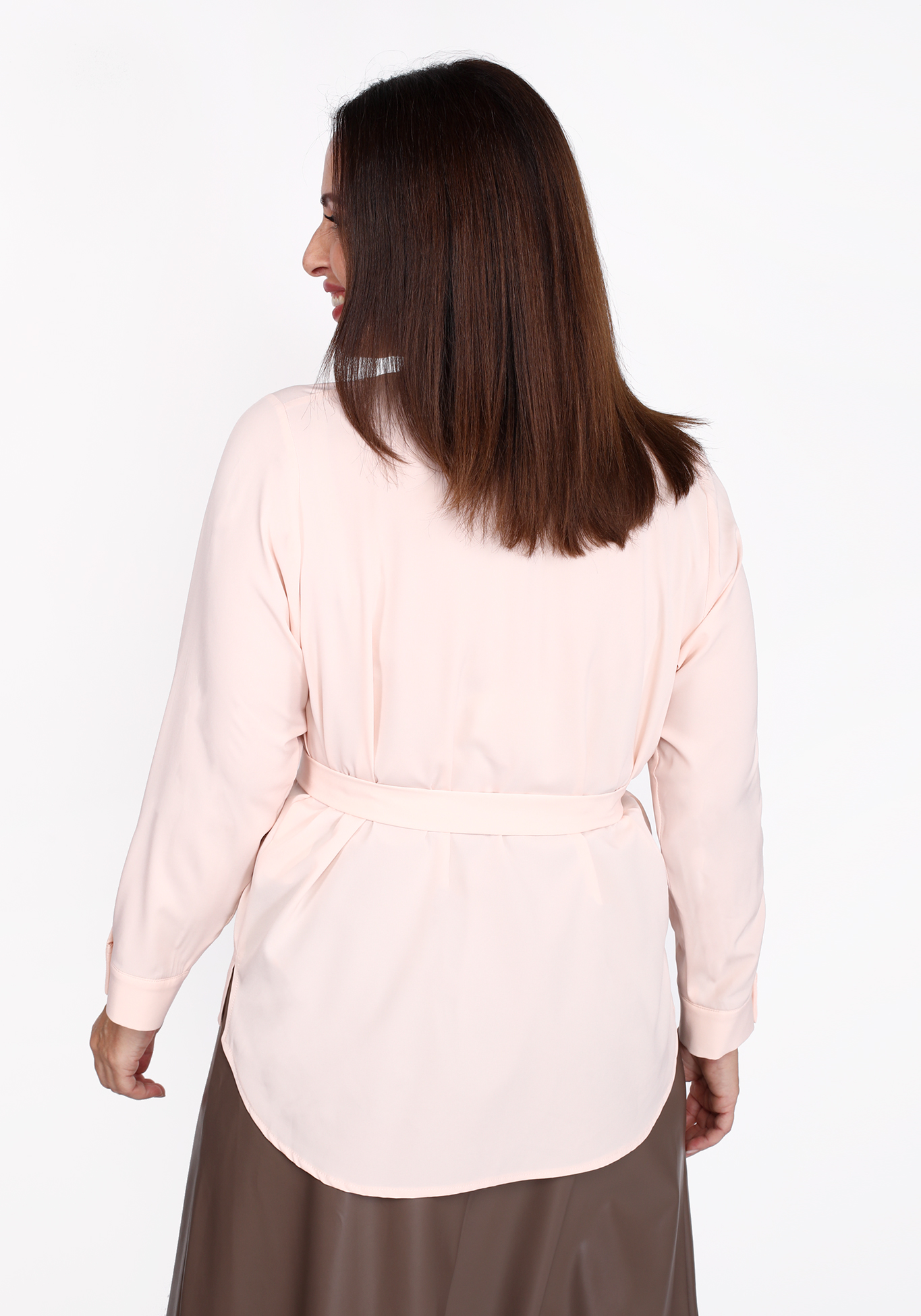 Рубашка классическая с поясом Julia Weber, размер 52, цвет розовый - фото 8