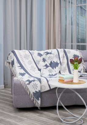 Плед с бахромой Хлопковый жаккард