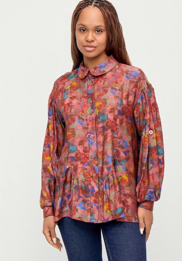 Блуза из ткани с акварельным принтом шир.  750, рис. 4