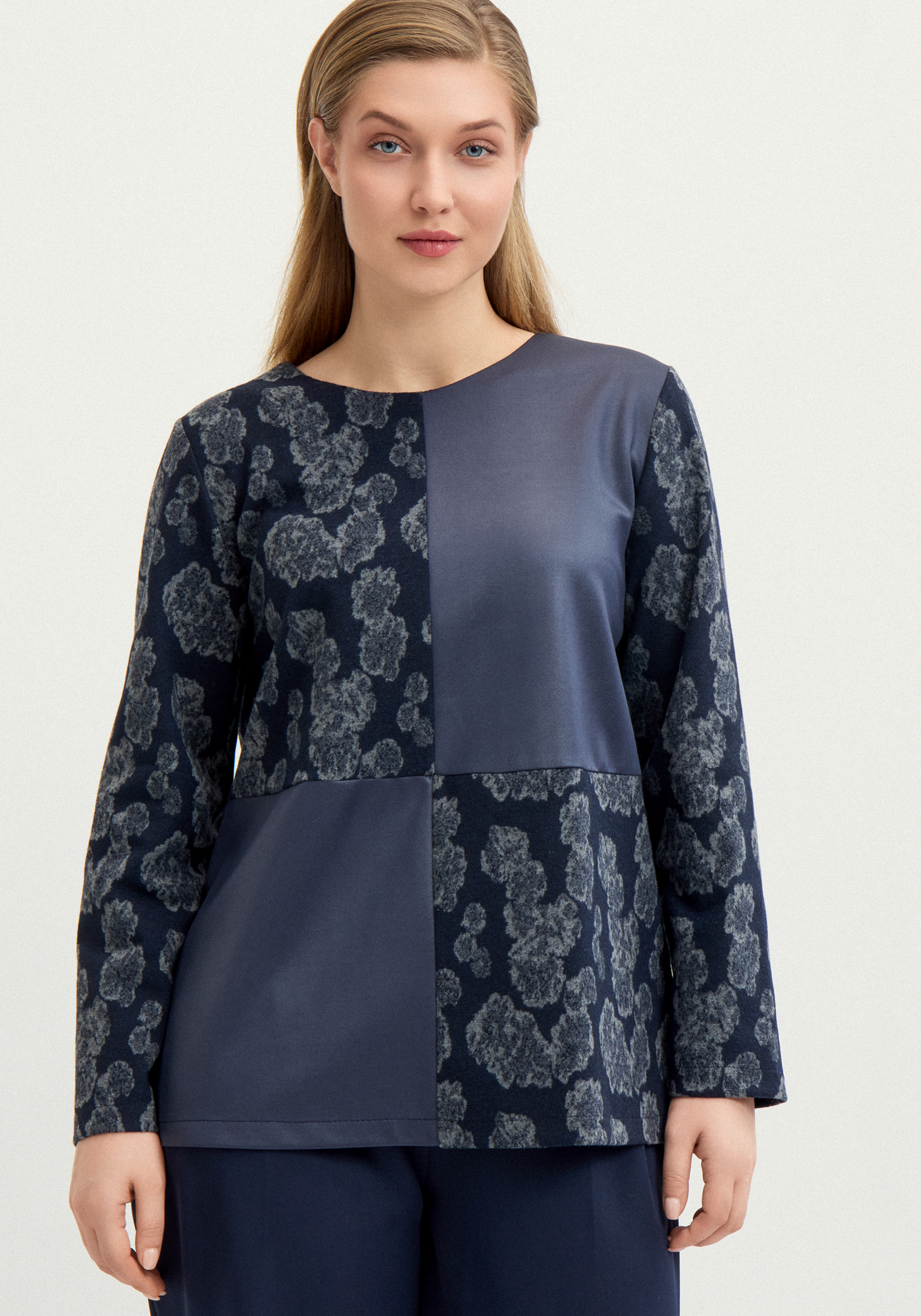 

Блуза из комбинированной ткaни, Синий