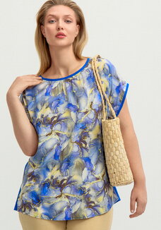 Блуза комбинированная со спущенным плечом