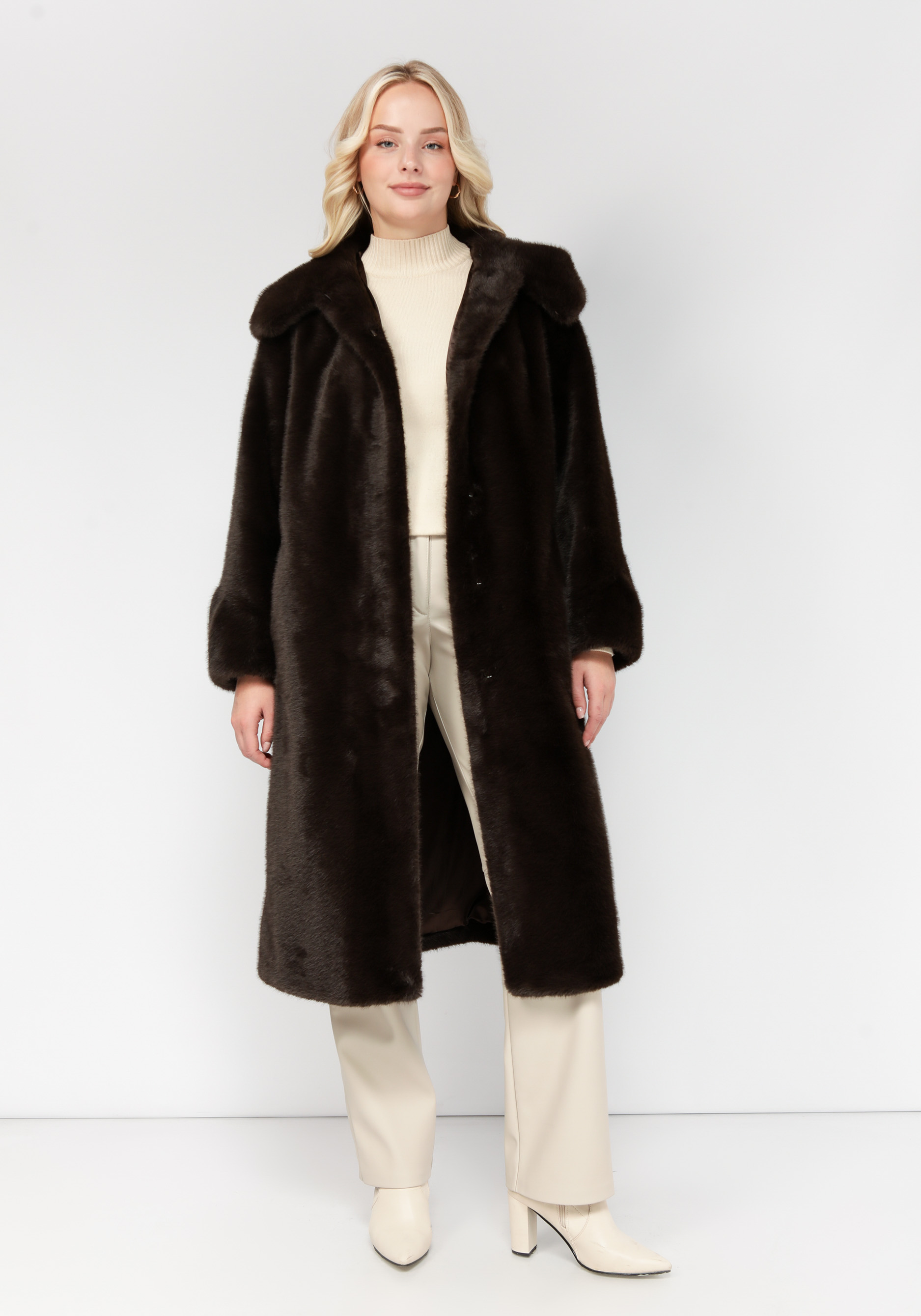 Пальто из искусственного меха с капюшоном пальто длинное с капюшоном