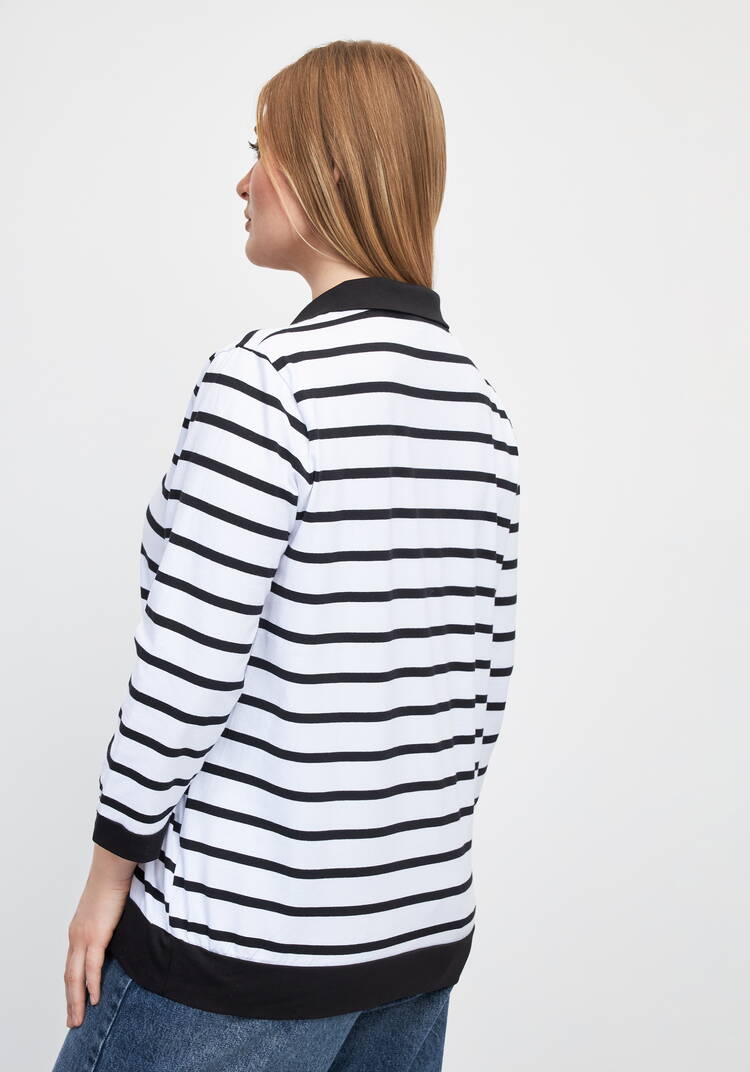 Поло в полоску с декоративной пуговицей шир.  750, рис. 3