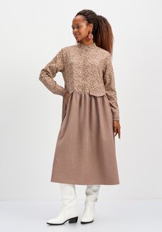 Платье комбинированное с воротником-стойкой