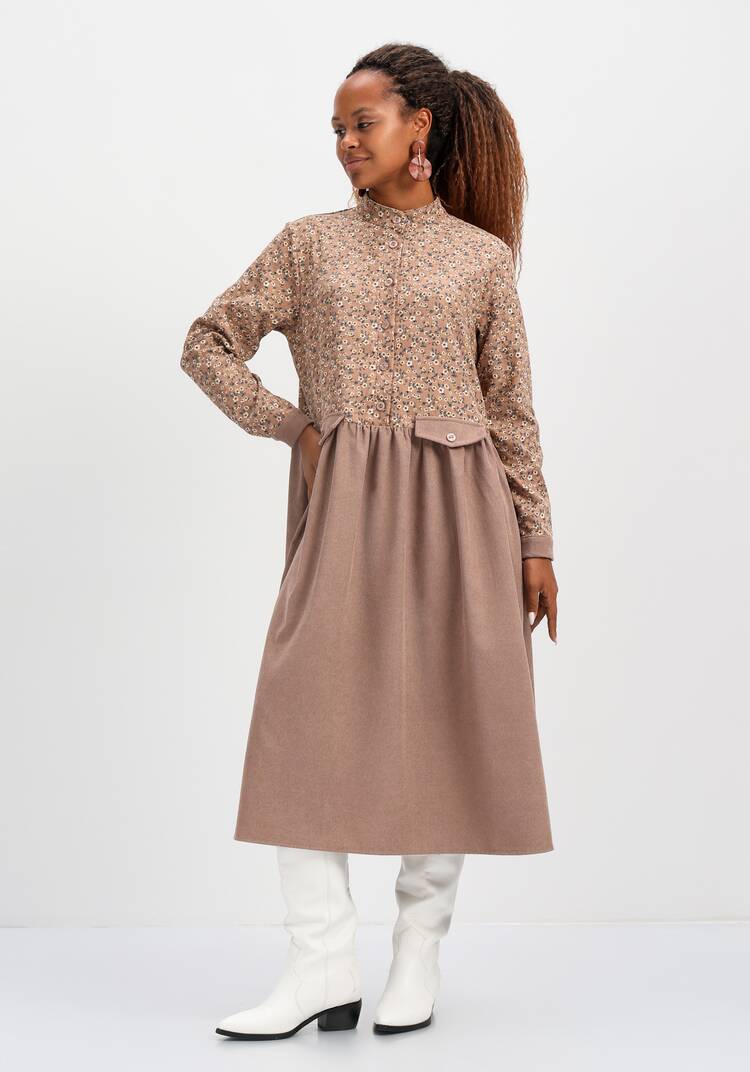 Платье комбинированное с воротником-стойкой шир.  750, рис. 17