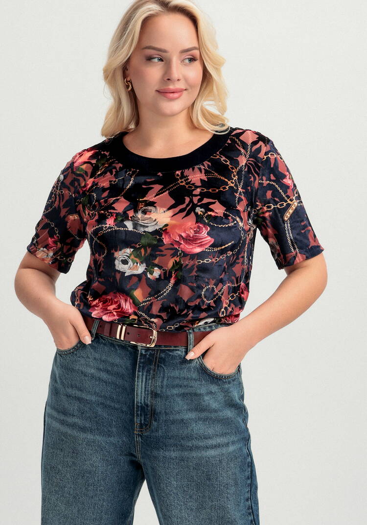 Блуза из бархата с цветочным рисунком шир.  750, рис. 1